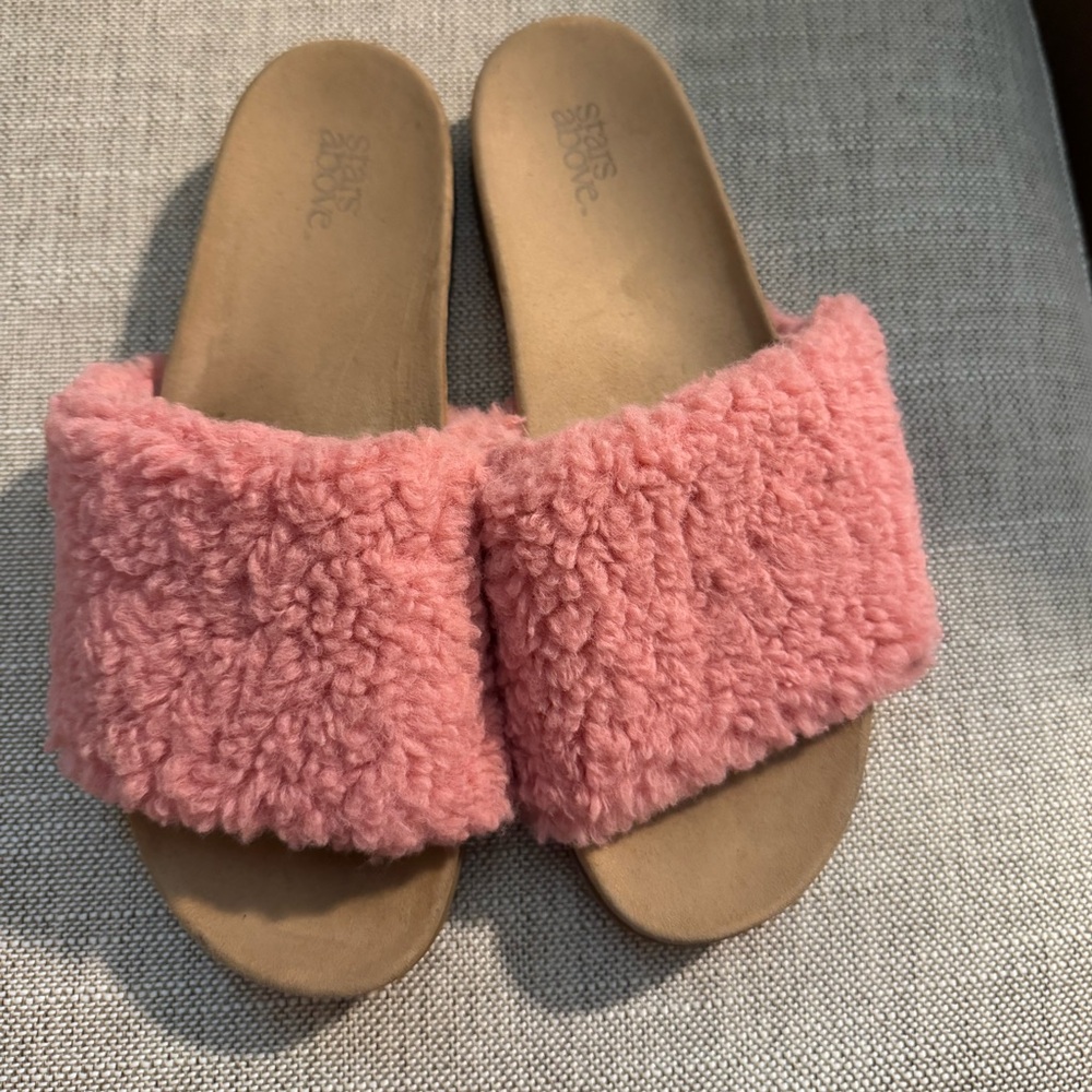 Stars Above Pink Fuzzy Slippers